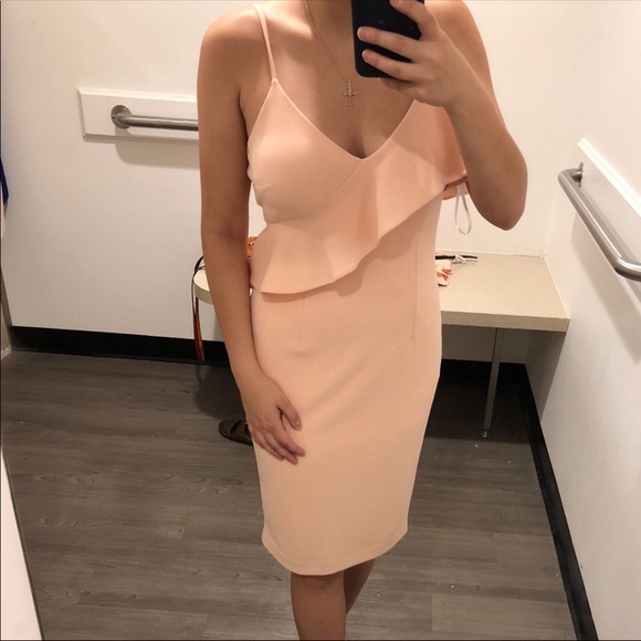 Calvin Klein peach crepe dress with ruffle - Picture 2 of 8